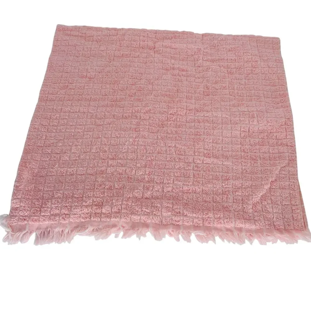 Vintage Bath Towel Set Penny's Pink Fringed Crochet Basket Edging Cotton Gift